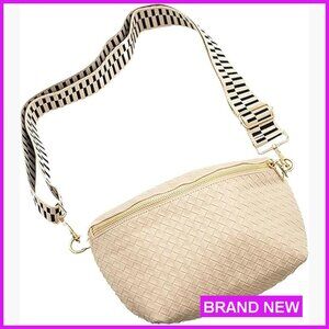 Oversized Vegan Leather Crossbody Belt Bag Crisscross Design Multiple Pockets